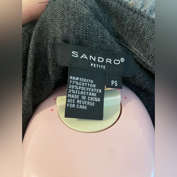 Sandro Petite Dark Gray Denim Ruffle Trimmed Military Style Jacket - Picture 9 of 9